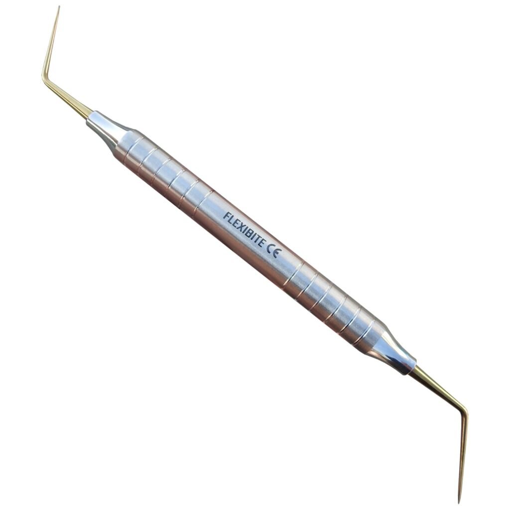 DG16 endodontic probe dual-angled gold-tipped stainless steel dental canal explorer instrument by Flexibite